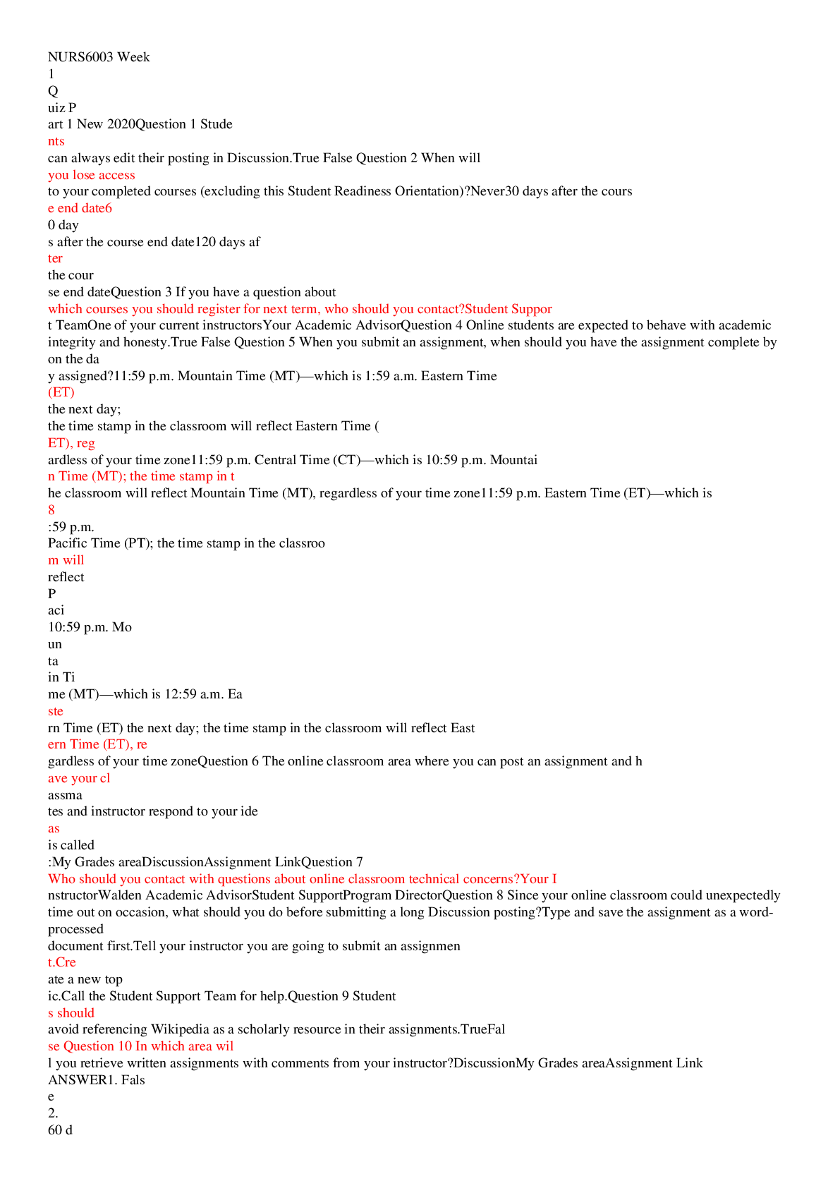 NURS6003 Week 1 Quiz Part 1 New 2020 / NURS6003 Week 1 Quiz Part 1 New